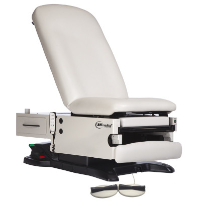 UMF Medical 4040-650 Hi-Lo Power Exam Table W/ Power Back 4040-650-200 - Base W/ Power Back & Receptacle, Foot Control, Hand Control With Programmability, & Reversible Side Storage Drawer Cal-133