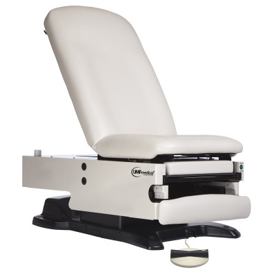 UMF Medical 4070-650 Hi-Lo Exam Table Base W/ Manual Back, Receptacle, Foot Control, Hand Control With Programmability, Reversible Side Storage Drawer, & Drawer Warmer