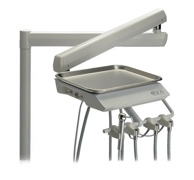 BDS Beaverstate S-5325 2 Handpiece Automatic Post Mount Hygiene System with Telescoping Arm Pivoting Tray Mount Assembly (Coiled Tubing)