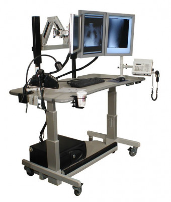 AFC Industries ET6034 Ergonomic Single Tier Height-adjustable Cart W/ 3 Adjustable Monitor Arms
