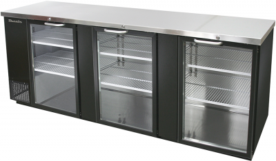 Blue Air BBB90-4BG-HC 3 Glass Doors Back Bar Cooler, Black Finish Exterior, W90in.