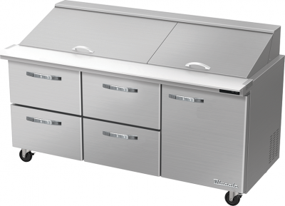 Blue Air BLMT72-D4LM-HC 72in Mega top Sandwich Prep Table with 4 Drawers and 1 Solid Door on the Right