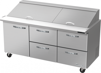 Blue Air BLMT72-D4RM-HC 72IN Mega top Sandwich Prep Table with 4 Drawers and 1 Solid Door on the Left