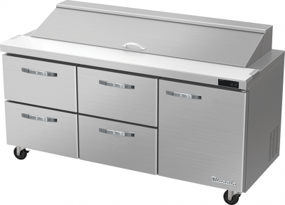 Blue Air BLPT72-D4LM-HC 72in Sandwich Prep Table with 4 Drawers and 1 Solid Door on the Right