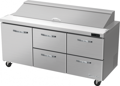 Blue Air BLPT72-D4RM-HC 72in Sandwich Prep Table with 4 Drawers and 1 Solid Door on the Left