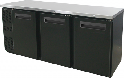 Blue Air BNB-72BT-HC 3 Doors Narrow Back Bar Cooler,  Black Finish Exterior, W72in.