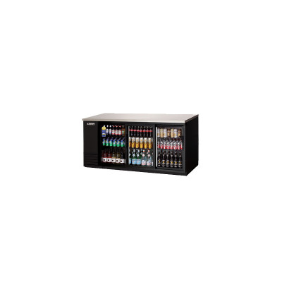 Everest EBB90G-SD 3 Deep Glass Sliding Door Back Bar Cooler, 90in. - Black Exterior