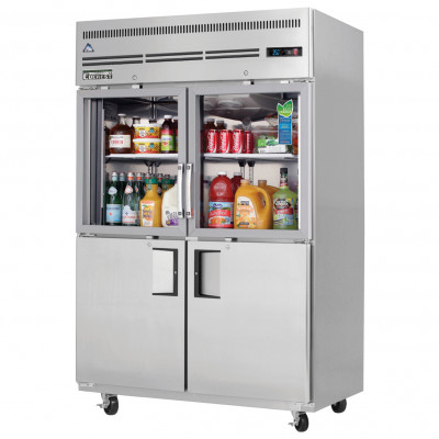 Everest EGSH4 2 Section - 4 Half Door Refrigerator, Top Glass & Bottom Solid, 49 3/4in.