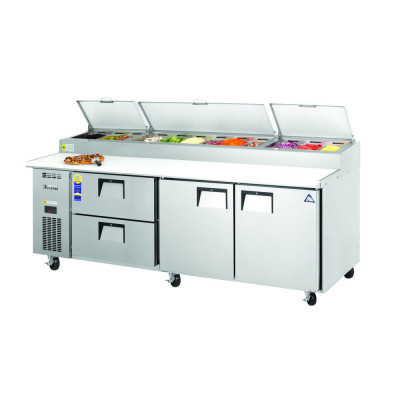 Everest EPPR3-D2 3 Section 2 Door & 2 Drawer Combo Pizza Prep Tables, 93in.