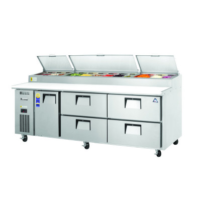 Everest EPPR3-D4 3 Section 1 Door & 4 Drawer Combo Pizza Prep Tables, 93in.