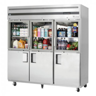 Everest ESGH6 3 Section - 6 Half Door Refrigerator, Top Glass & Bottom Solid, 75in.