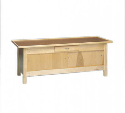 FEI 15-1083 Enclosed Wooded Treatment Table With 2 Sliding Doors And Draw, Upholstered Top