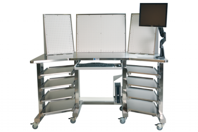 Pedigo CDS-1000 Pneumatic Height-Adjustable Instrument Assembly Station W/ 3-Large Pegboards
