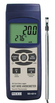 REED SD-4214 SD Series Hot Wire Thermo-Anemometer, Datalogger, with Temperature
