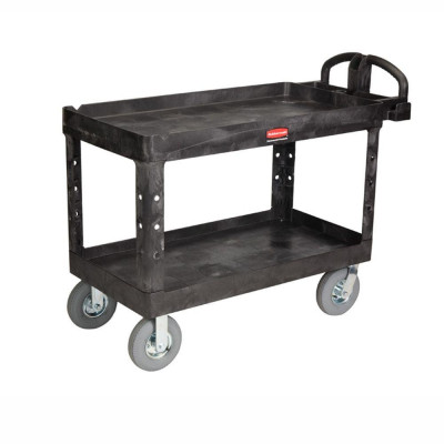Rubbermaid Two-Shelf Utility Cart with Lipped Shelf and Pneumatic Wheels, Heavy-Duty