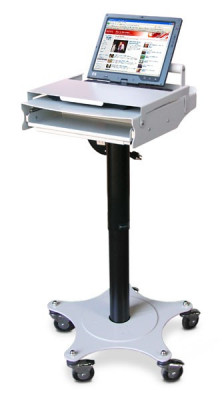 AFC Industries Height-adjustable Point of Care Cart W/ Laptop Lock & Round Base Footprint. Putty