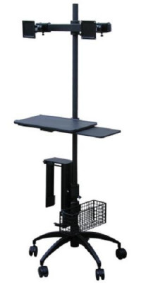 AFC INDUSTRIES PC-2MKC HEIGHT-ADJUSTABLE POLE CART W/ DUAL-MONITOR ARMS. Gray.