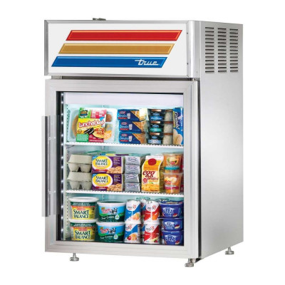 True GDM-05PT-S-HC-LD Glass Swing Door Pass-Thru Countertop Refrigerator Merchandiser
