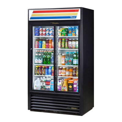 True GDM-37-HC-LD Black 2-Glass Sliding Door Refrigerator Merchandiser | 37 Cu. Ft.