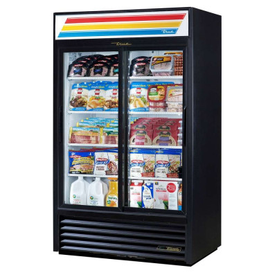 True GDM-41-HC-LD Black 2-Glass Sliding Door Refrigerator Merchandiser | 41 Cu. Ft.