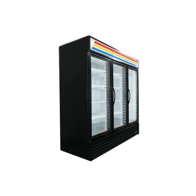 True GDM-72-HC~TSL01 Black 3-Glass Swing Door Merchandiser Refrigerator