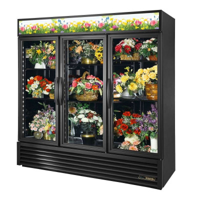 True GDM-72FC-HC~TSL01 Black 3-Glass Door Floral Case | 72 Cu. Ft.