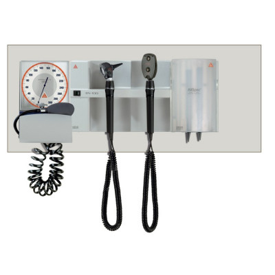 HEINE COMPLETE INTEGRATED DIAGNOSTIC SYSTEM W/ INSTRUMENT HEADS, XXL SPHYGMOMANOMETER, TIP DISPENSER & WALL BOARD w/ Beta 200 Instruments